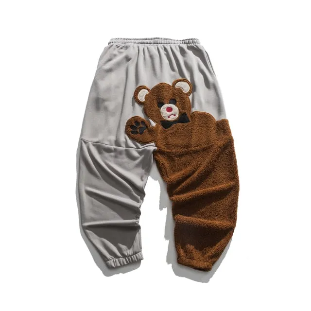 Teddy Bear Patchwork Embroidery Jogger Pants