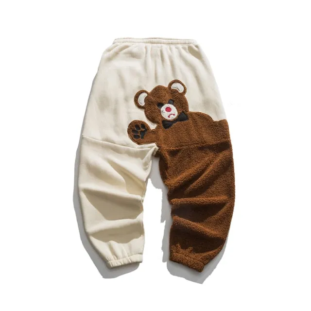 Teddy Bear Patchwork Embroidery Jogger Pants