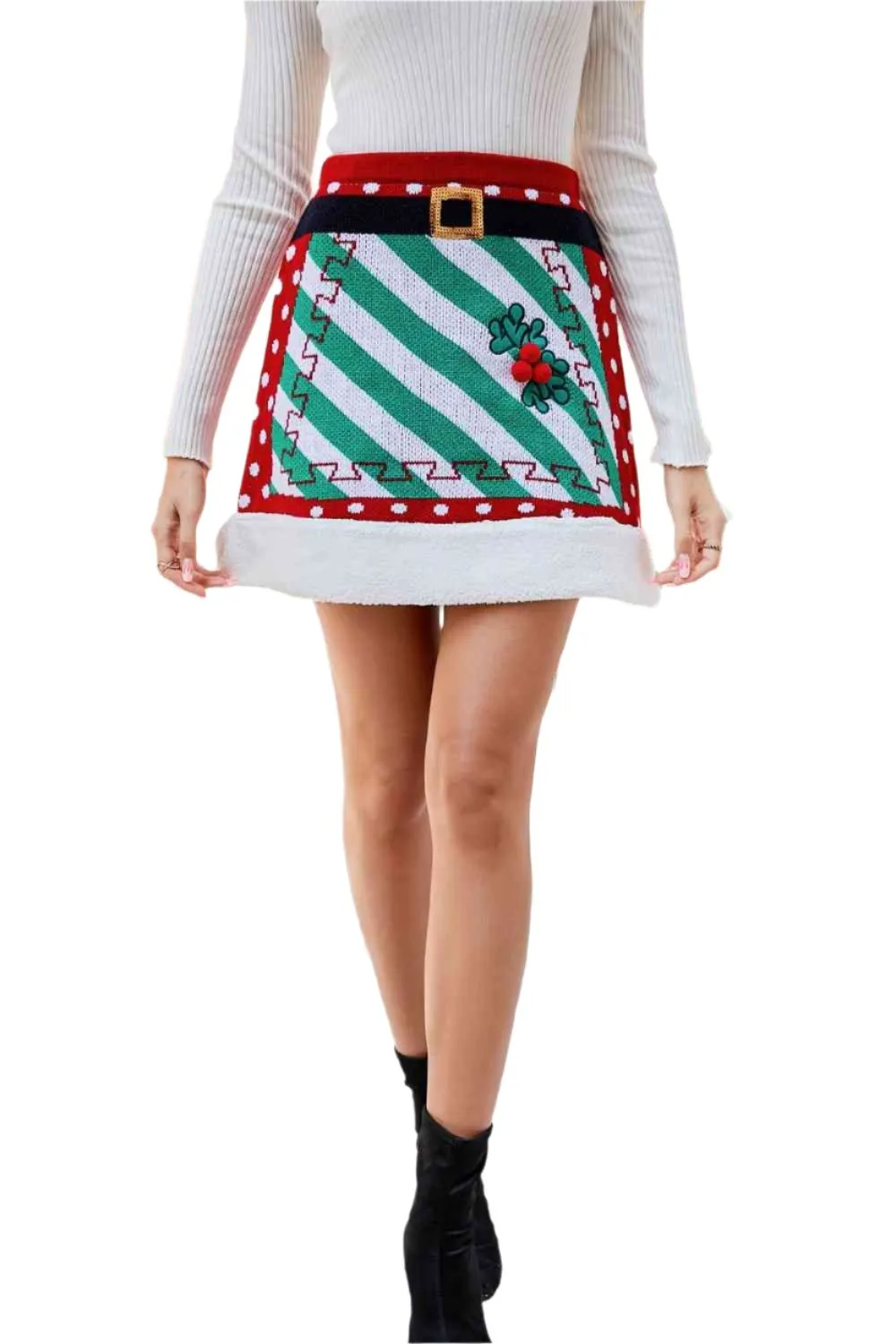 TEEK - Ms. Christmas Trim Knit Skirt