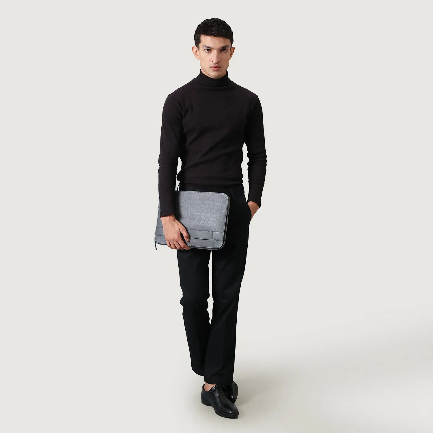 The Baxter Grey Leather Laptop Sleeve