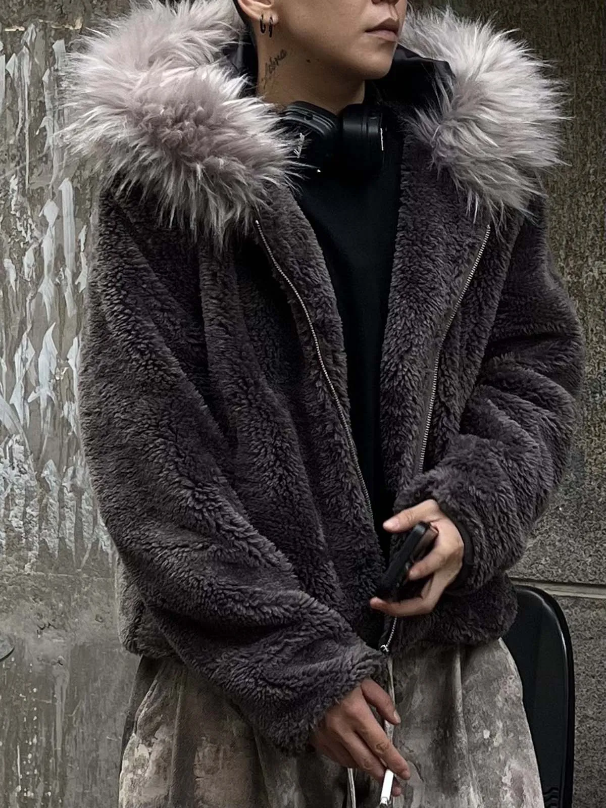 Thesupermade Fur Hooded Quilted Sherpa Jacket