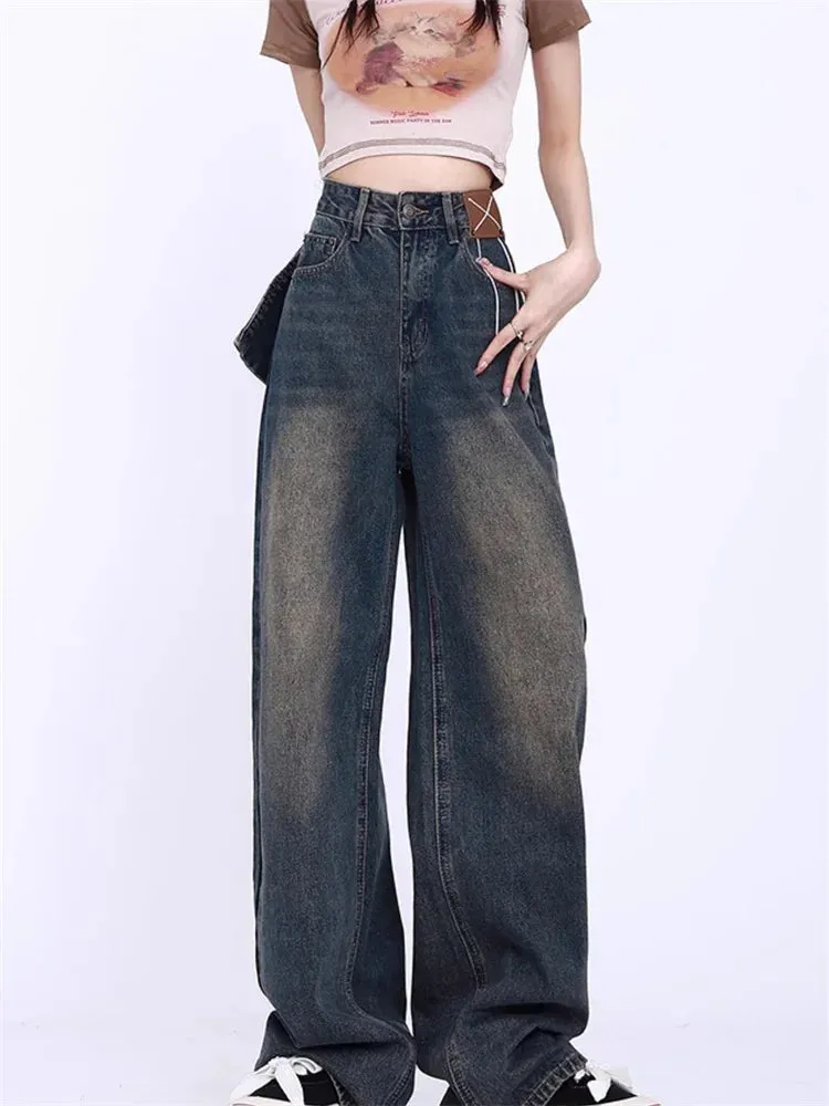 Toleet Loose High Waisted Jeans for Women 2024 New Fashion Vintage Straight Wide Leg Jeans Chic Streetwear Full Length Y2k Pants