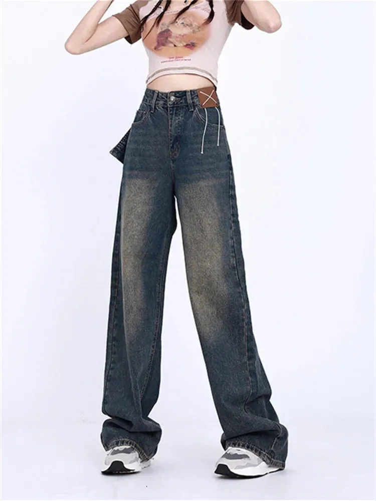 Toleet Loose High Waisted Jeans for Women 2024 New Fashion Vintage Straight Wide Leg Jeans Chic Streetwear Full Length Y2k Pants