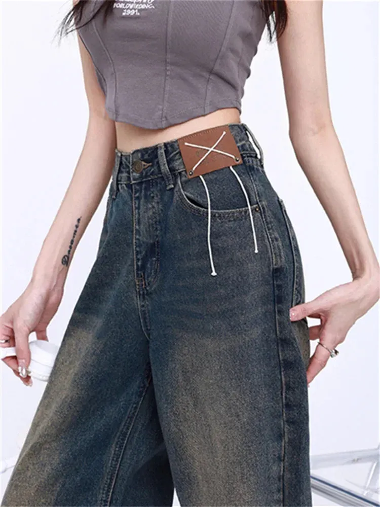 Toleet Loose High Waisted Jeans for Women 2024 New Fashion Vintage Straight Wide Leg Jeans Chic Streetwear Full Length Y2k Pants