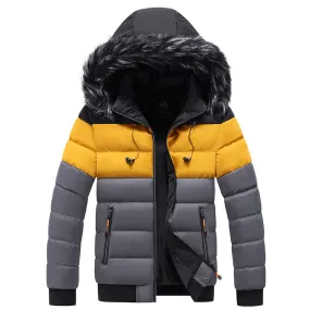 Trendy short padded coat with thick fur collar