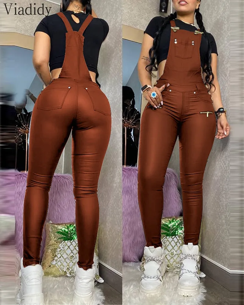 Trendy Suspender Buckle Jumpsuit Pants