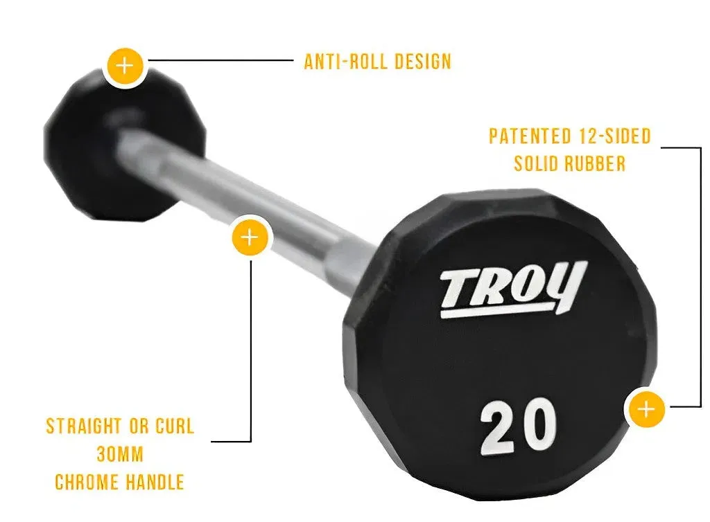 Troy Urethane Rubber Fixed Weight Barbell Set w/ Rack