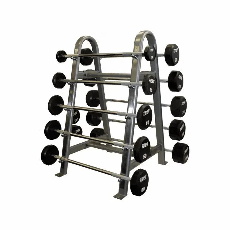 Troy Urethane Rubber Fixed Weight Barbell Set w/ Rack