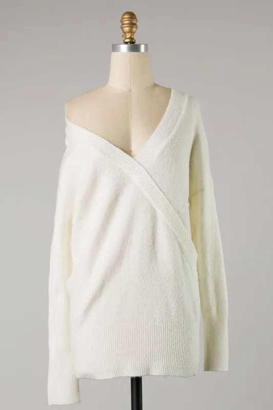 V neck tunic sweater in ivory S-L