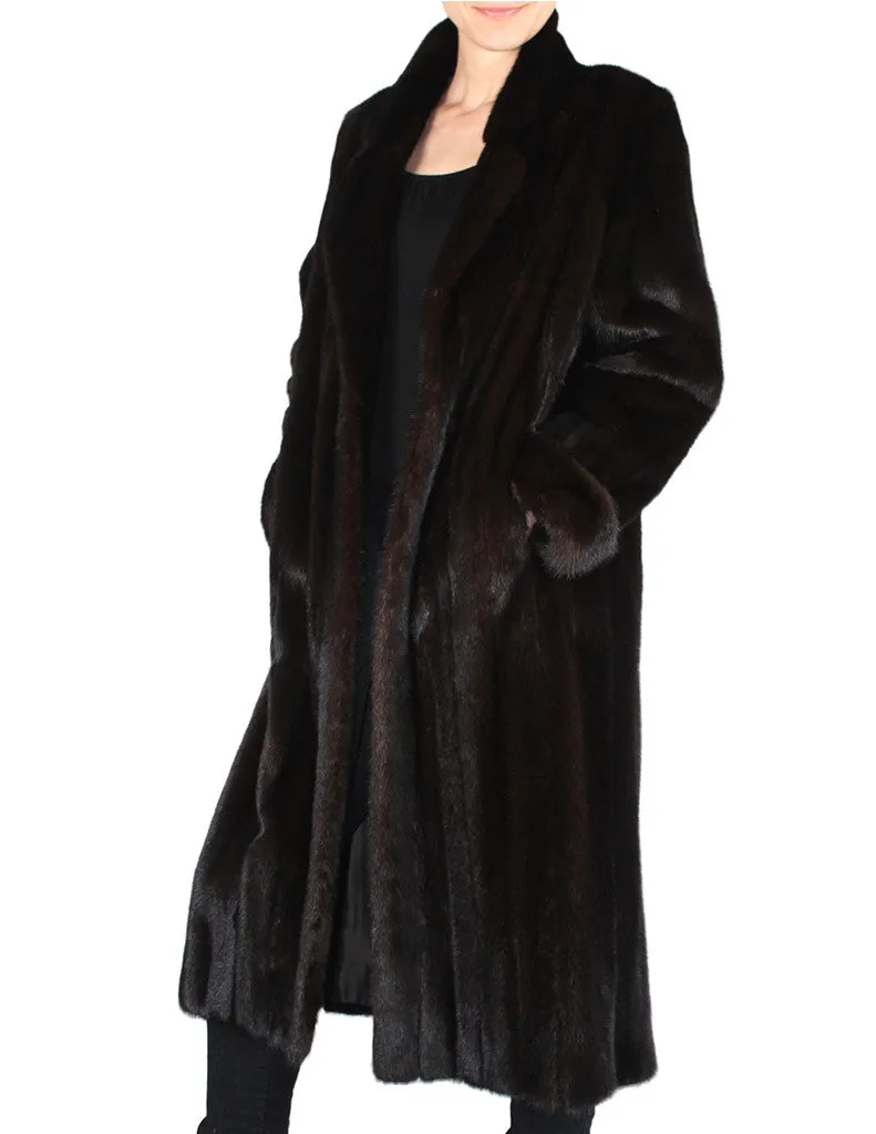 Vintage Dark Mink Fur Coat -M/L | Long Sleeves & Roll-Up Cuffs