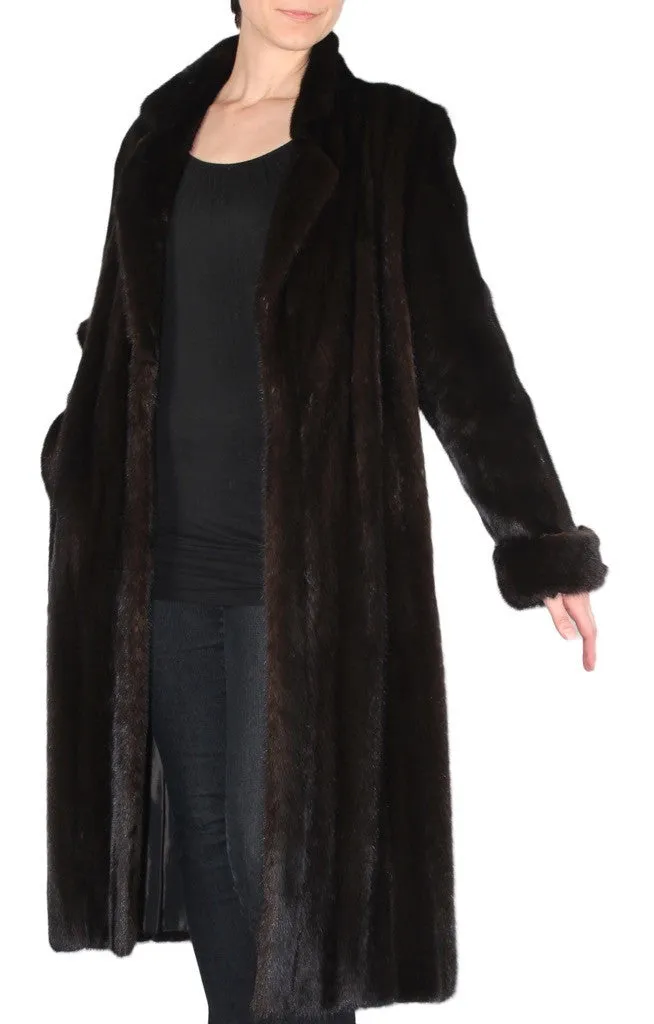 Vintage Dark Mink Fur Coat -M/L | Long Sleeves & Roll-Up Cuffs