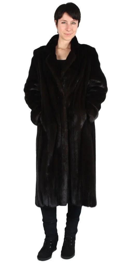 Vintage Dark Mink Fur Coat -M/L | Long Sleeves & Roll-Up Cuffs