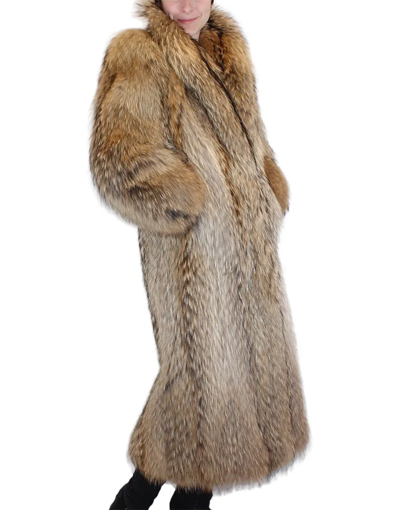 Vintage Natural Finnish Raccoon Fur Coat -M/L | Thick Fur!