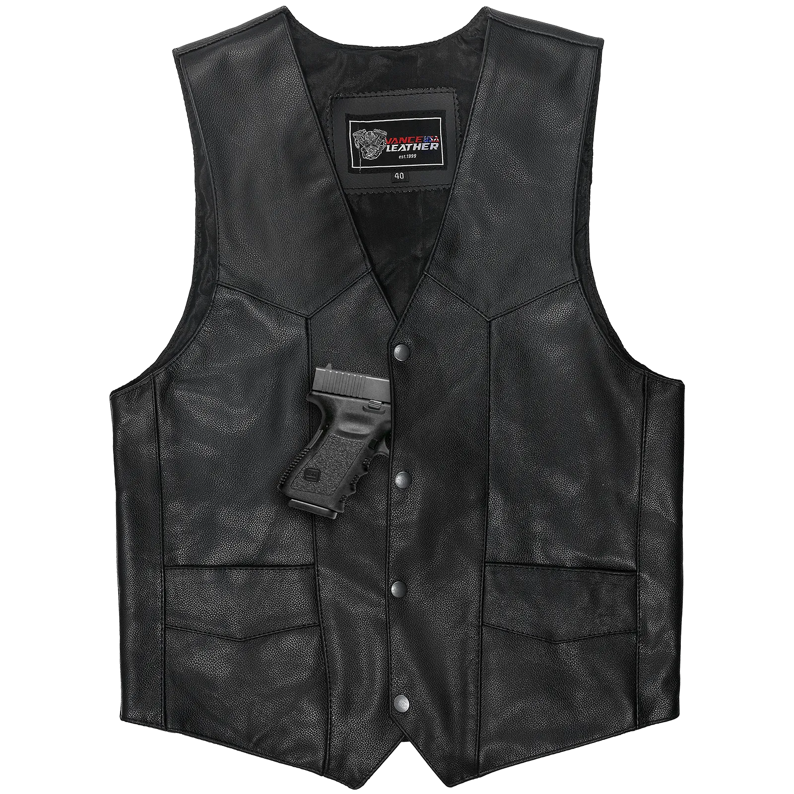 VL921 Vance Leather Premium Leather Men's Plain Side Vest with Single Seam Back