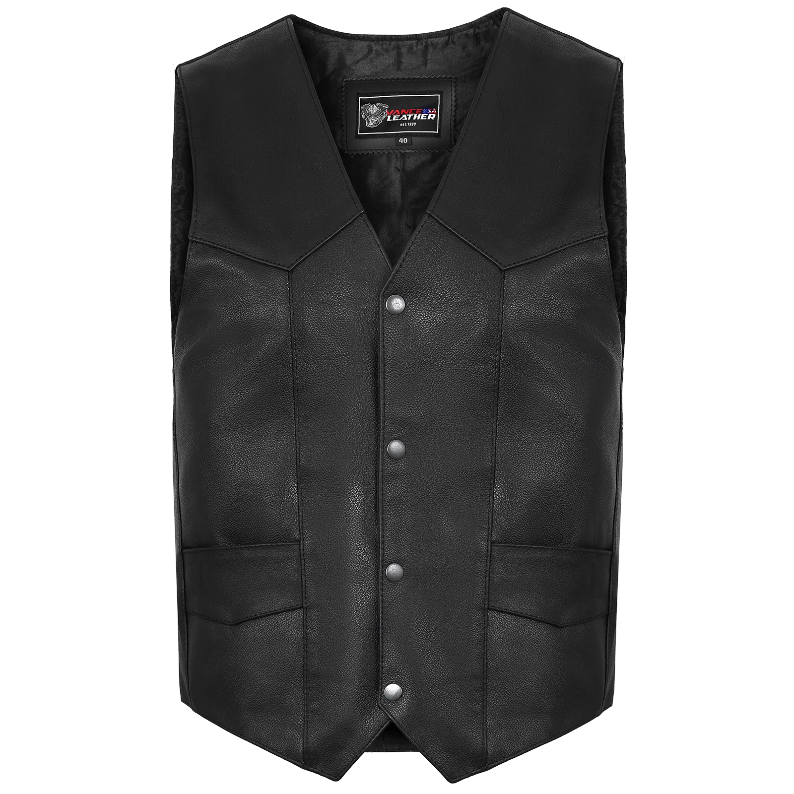 VL921 Vance Leather Premium Leather Men's Plain Side Vest with Single Seam Back