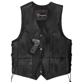 VL922S Vance Leather Men's Economy Leather Lace Side Vest W/ Gun Pocket