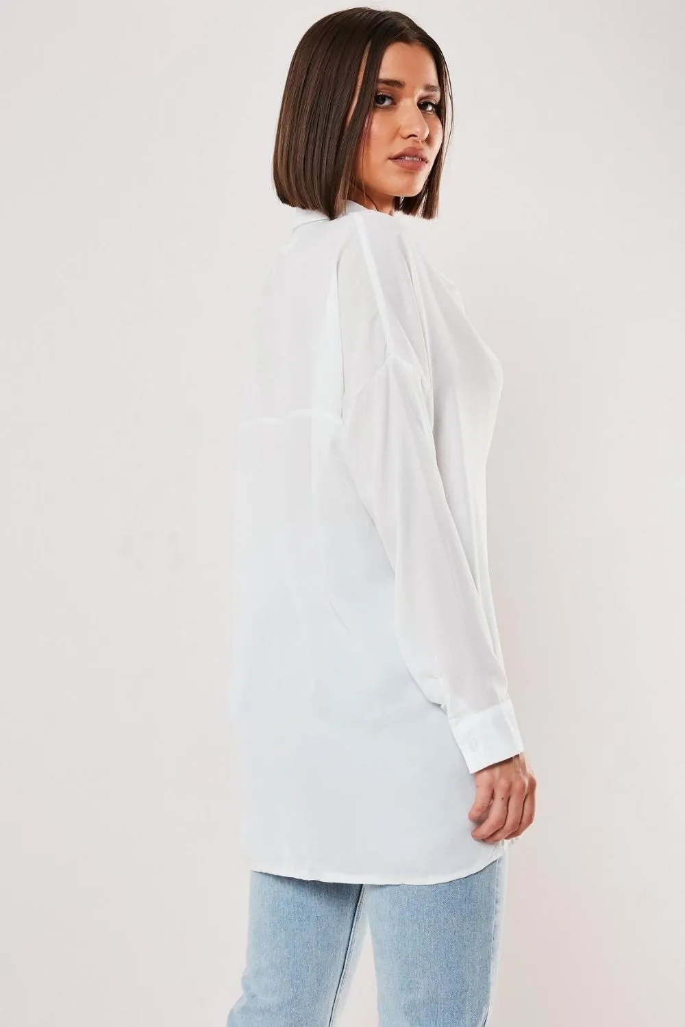 White Oversized Plunge Tunic