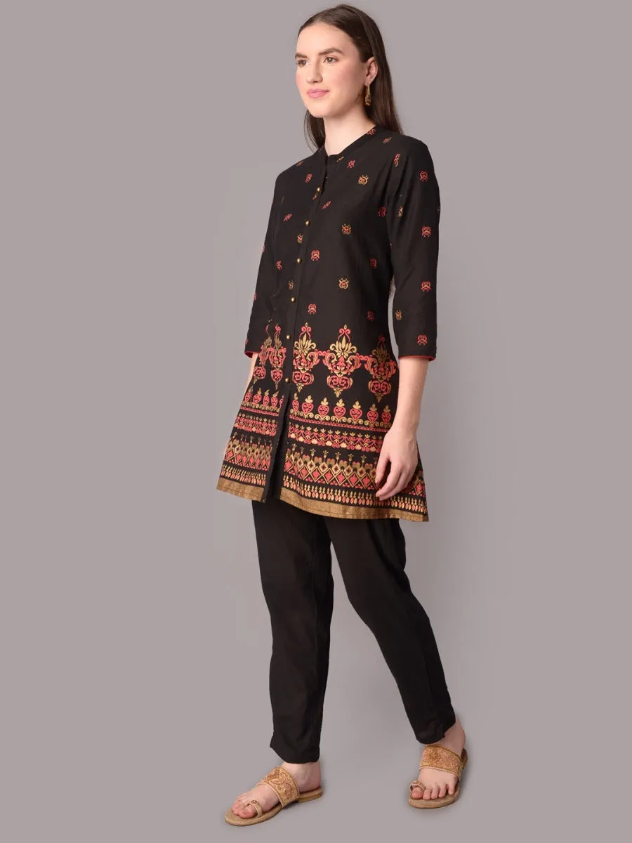 Women Black Ornamental Print Tunic