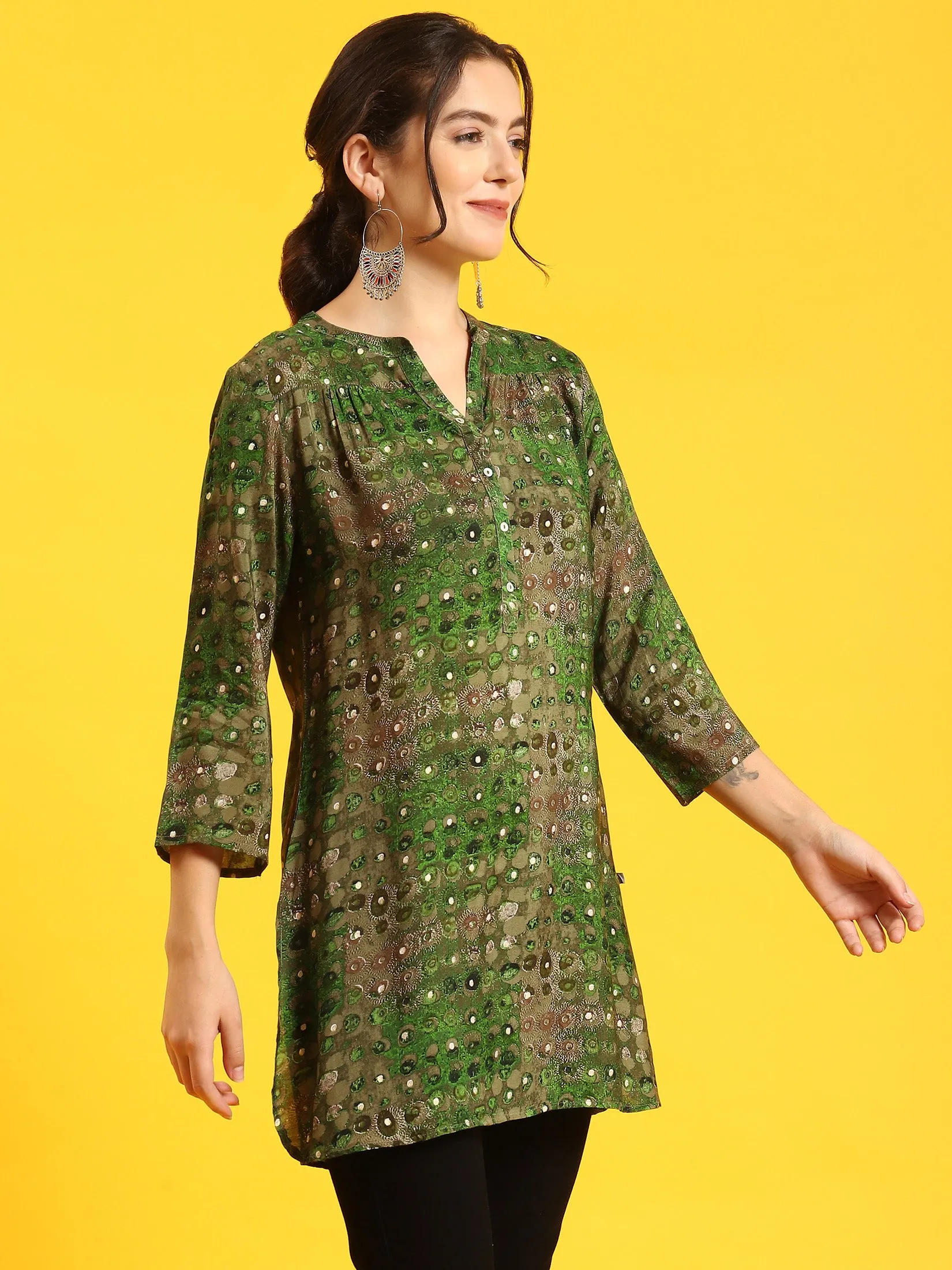 Women Green Ornamental Print Tunic