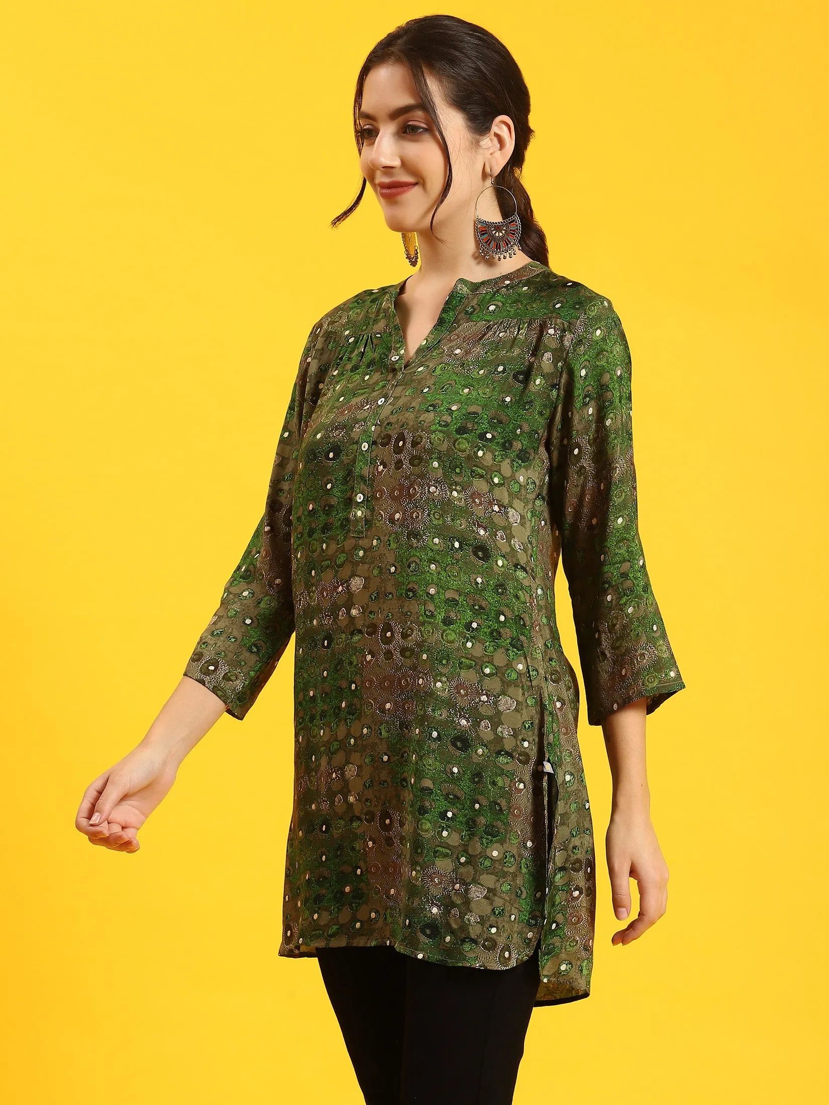 Women Green Ornamental Print Tunic