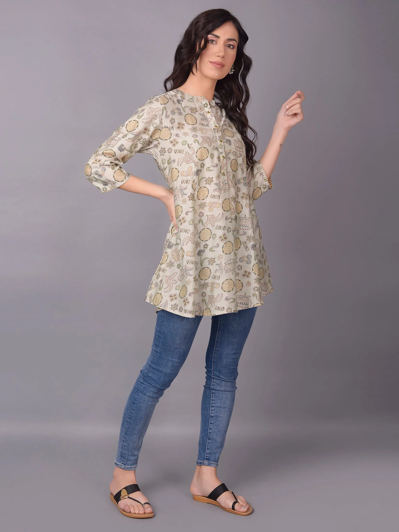 Women Green Ornamental Printed Tunic