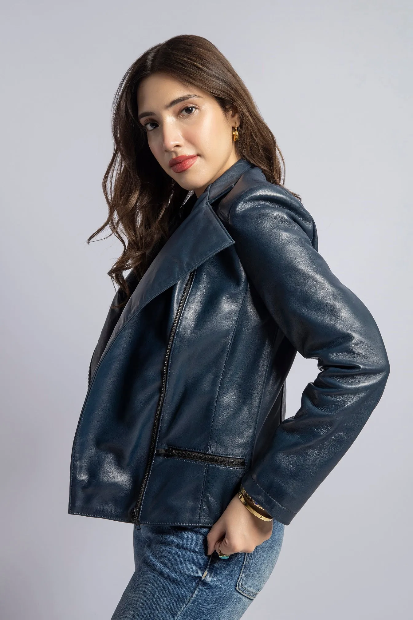 Women Kara Genuine Lambskin Biker Leather Jacket