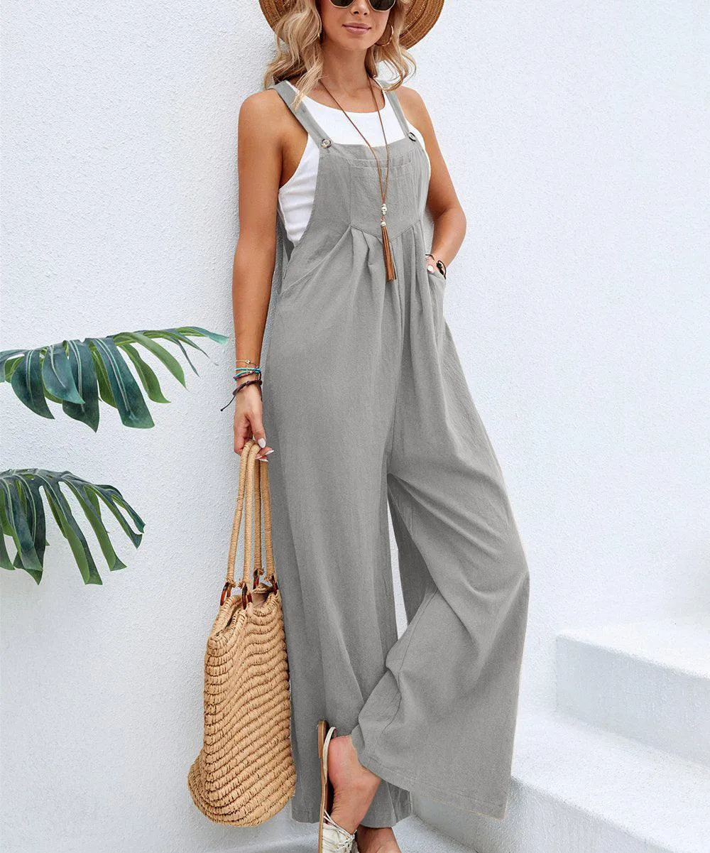 Women Long Bib Pants Overalls Casual Loose Rompers Jumpsuits With Pockets