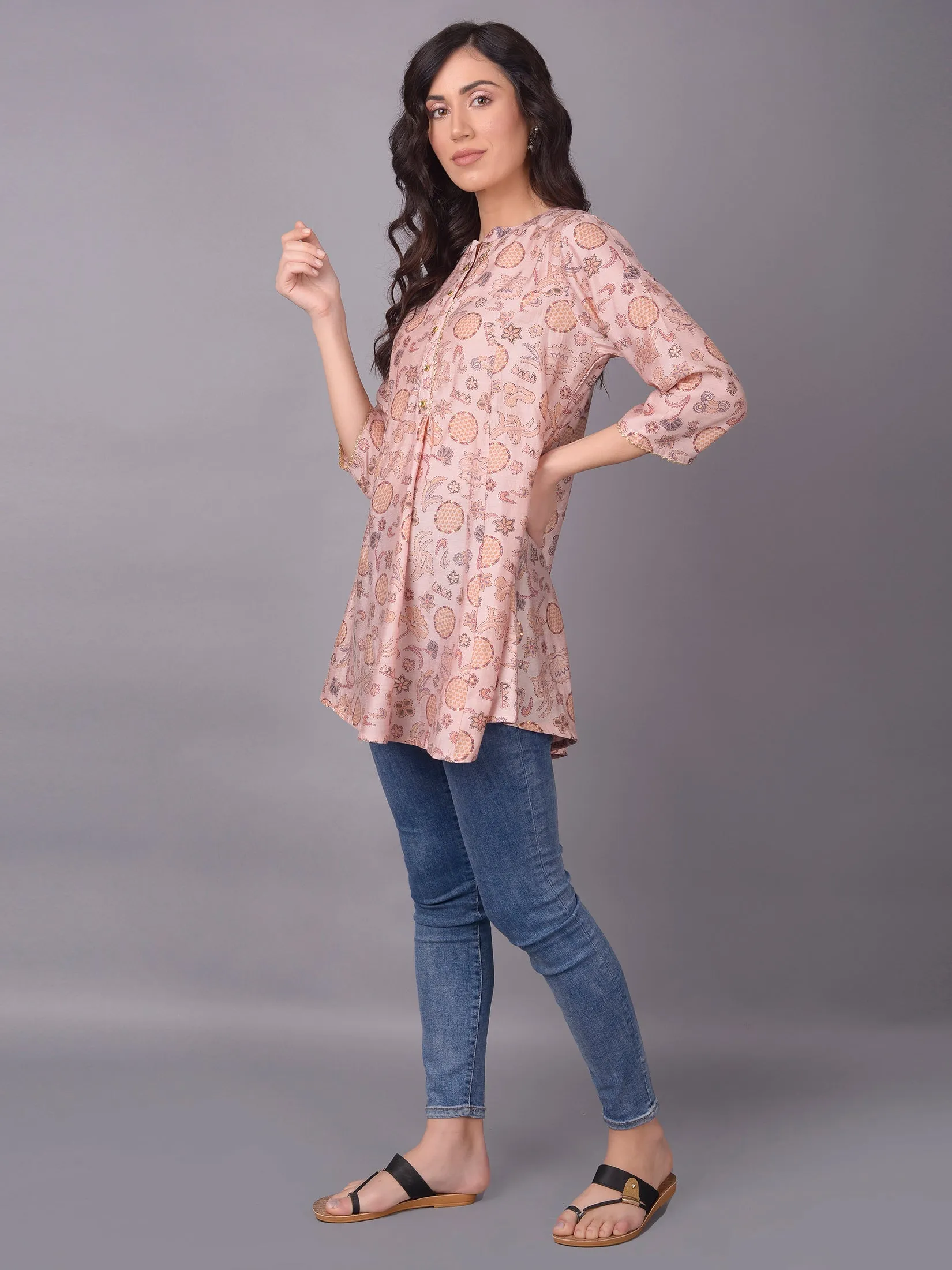 Women Pink Ornamental Printed Tunic