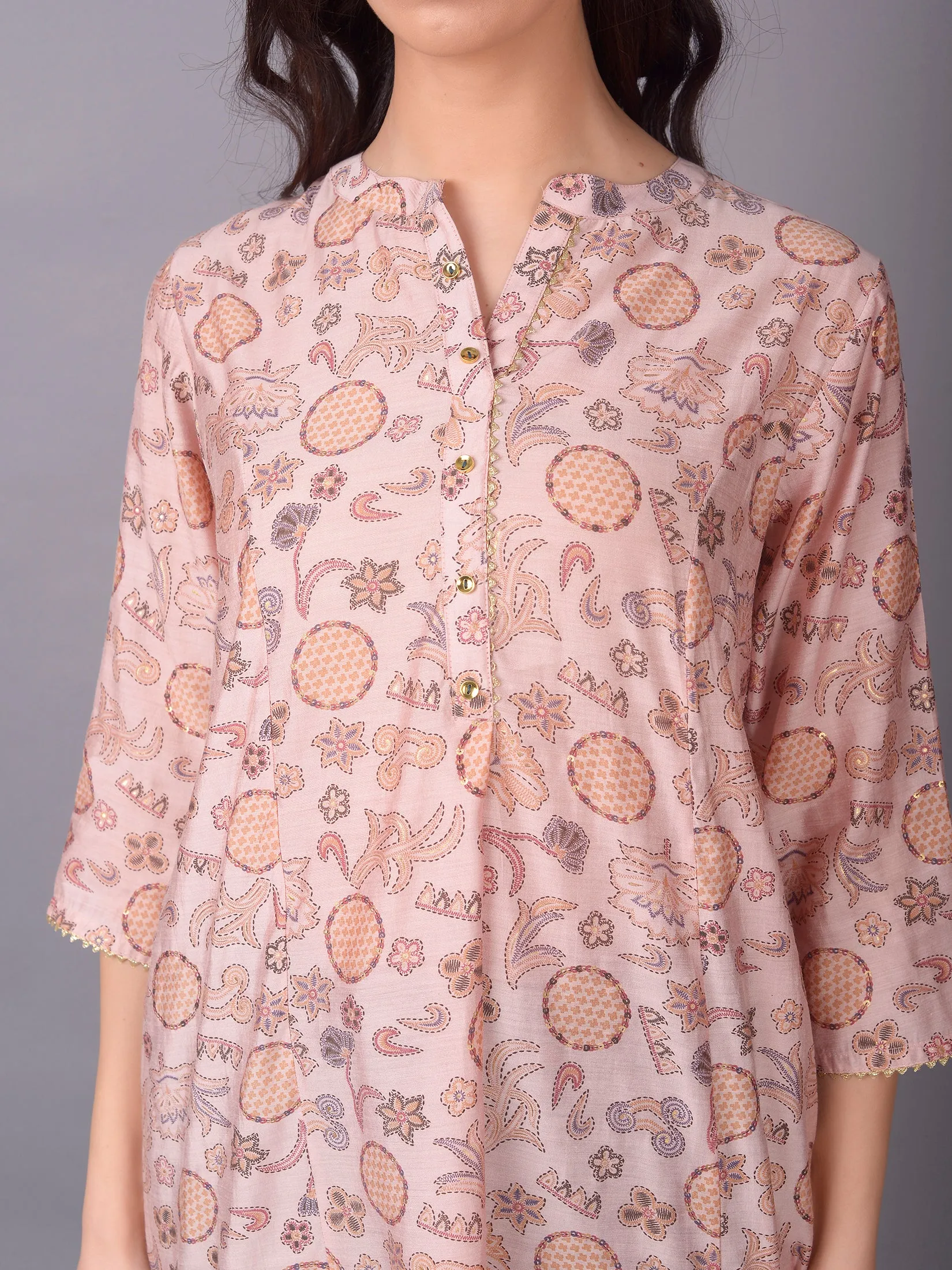 Women Pink Ornamental Printed Tunic