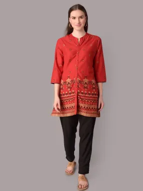 Women Red Ornamental Print Tunic