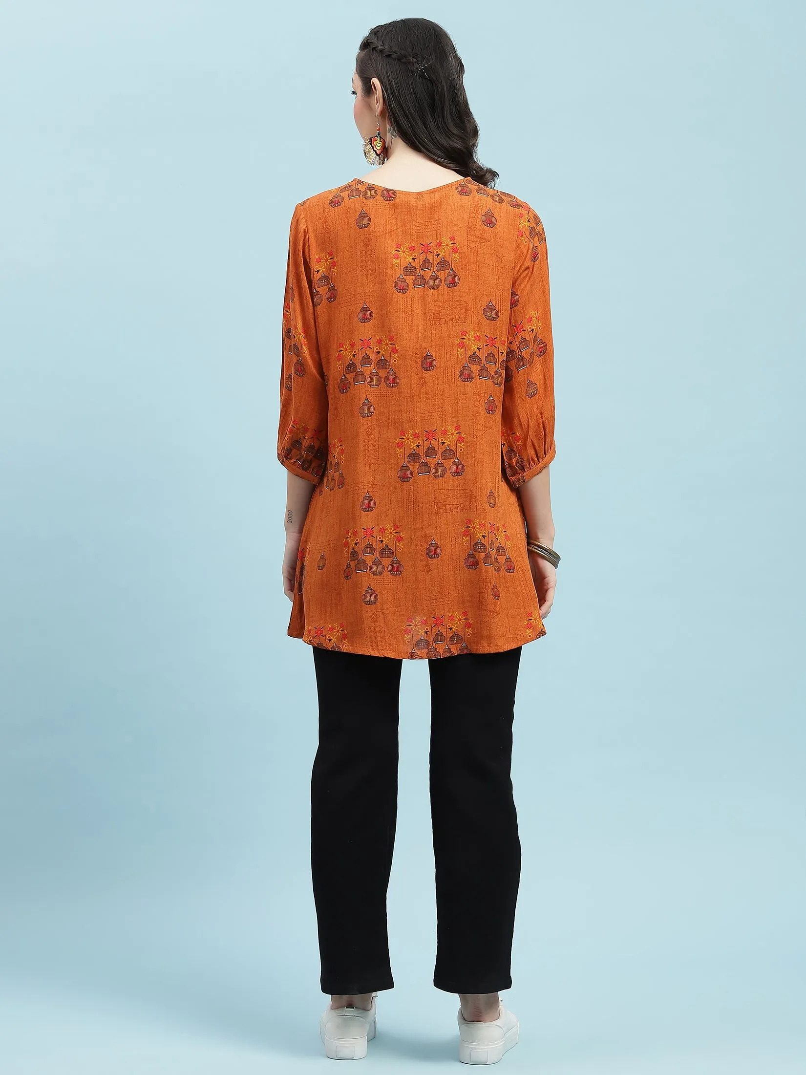 Women Rust Ornamental Printed Tunic