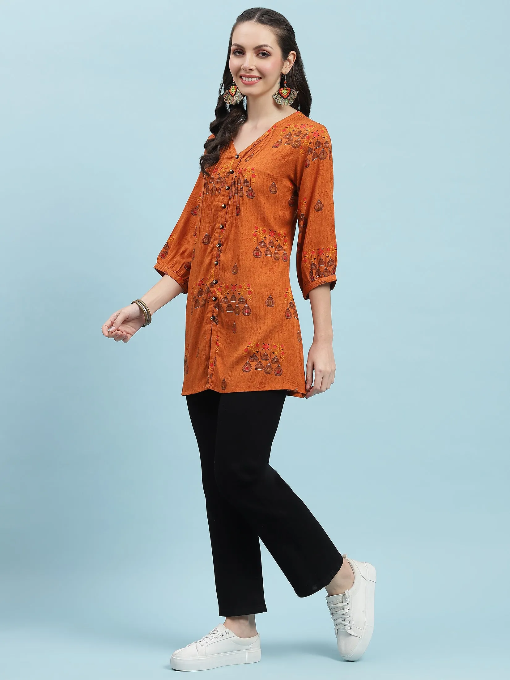 Women Rust Ornamental Printed Tunic