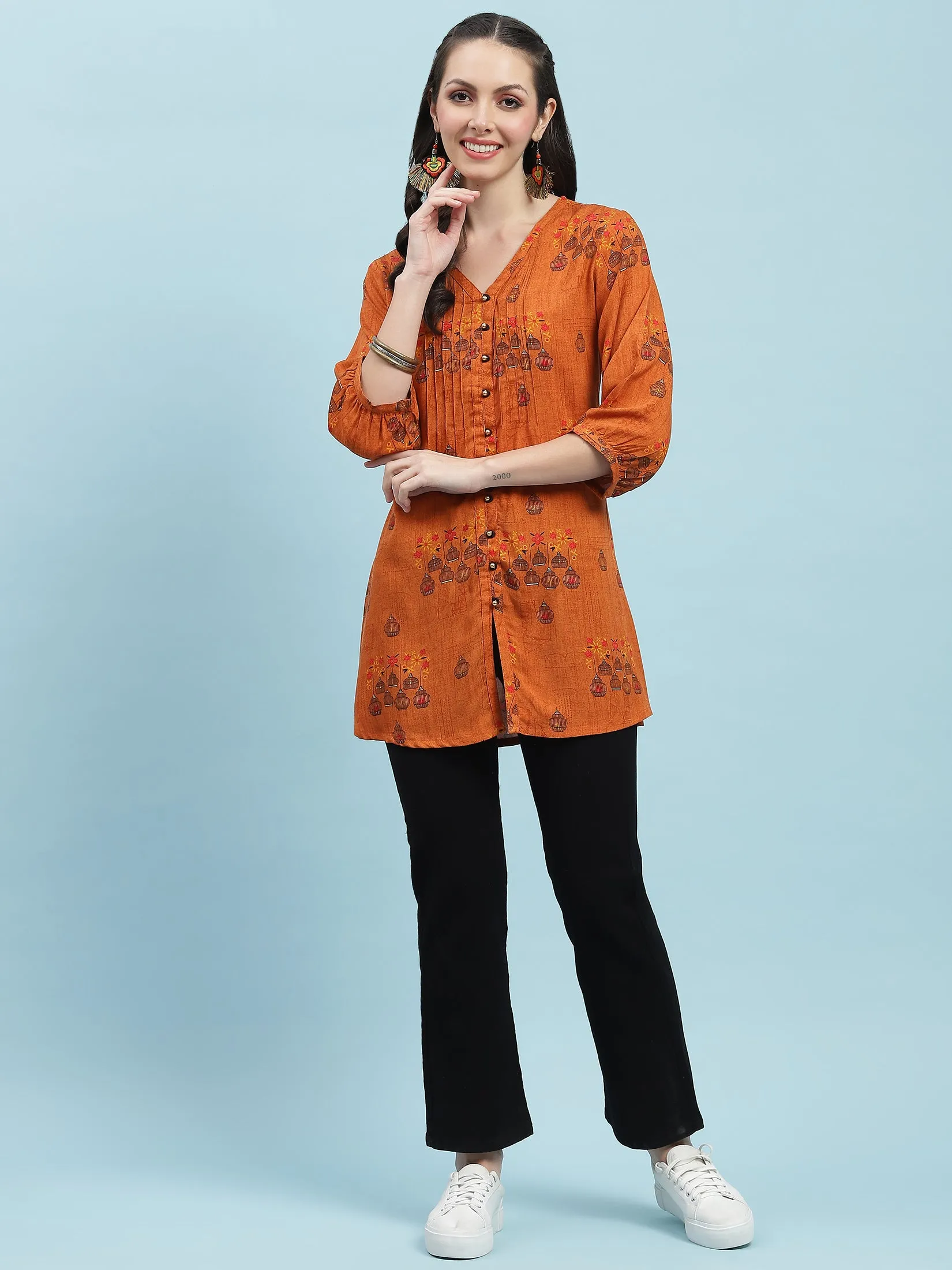 Women Rust Ornamental Printed Tunic