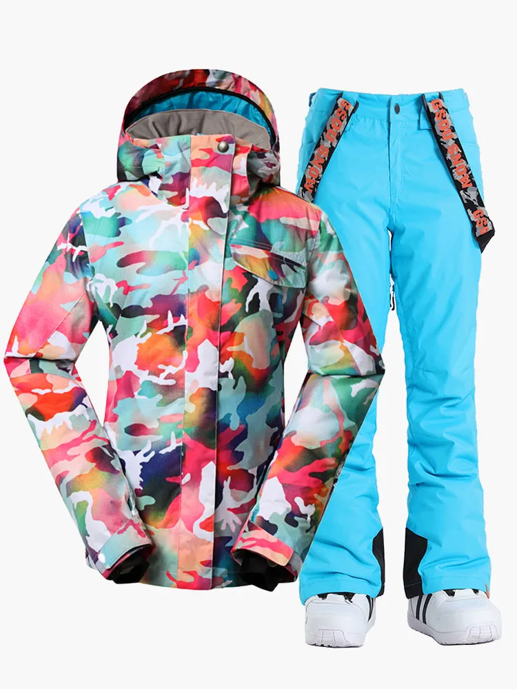 Women Ski Suits Camo Snowboard Jacket Pants Sets