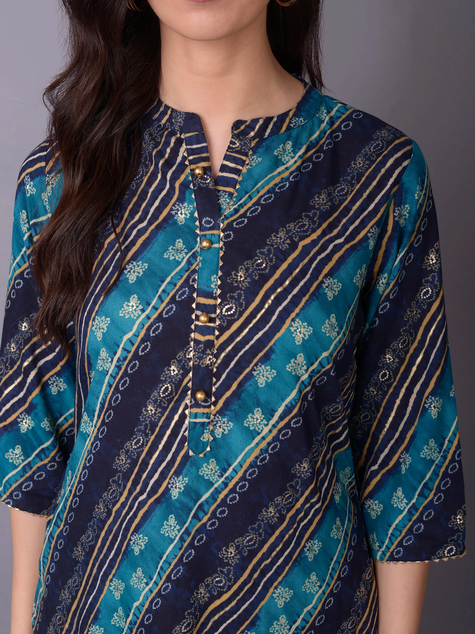 Women Teal Ornamental Printed Kurta