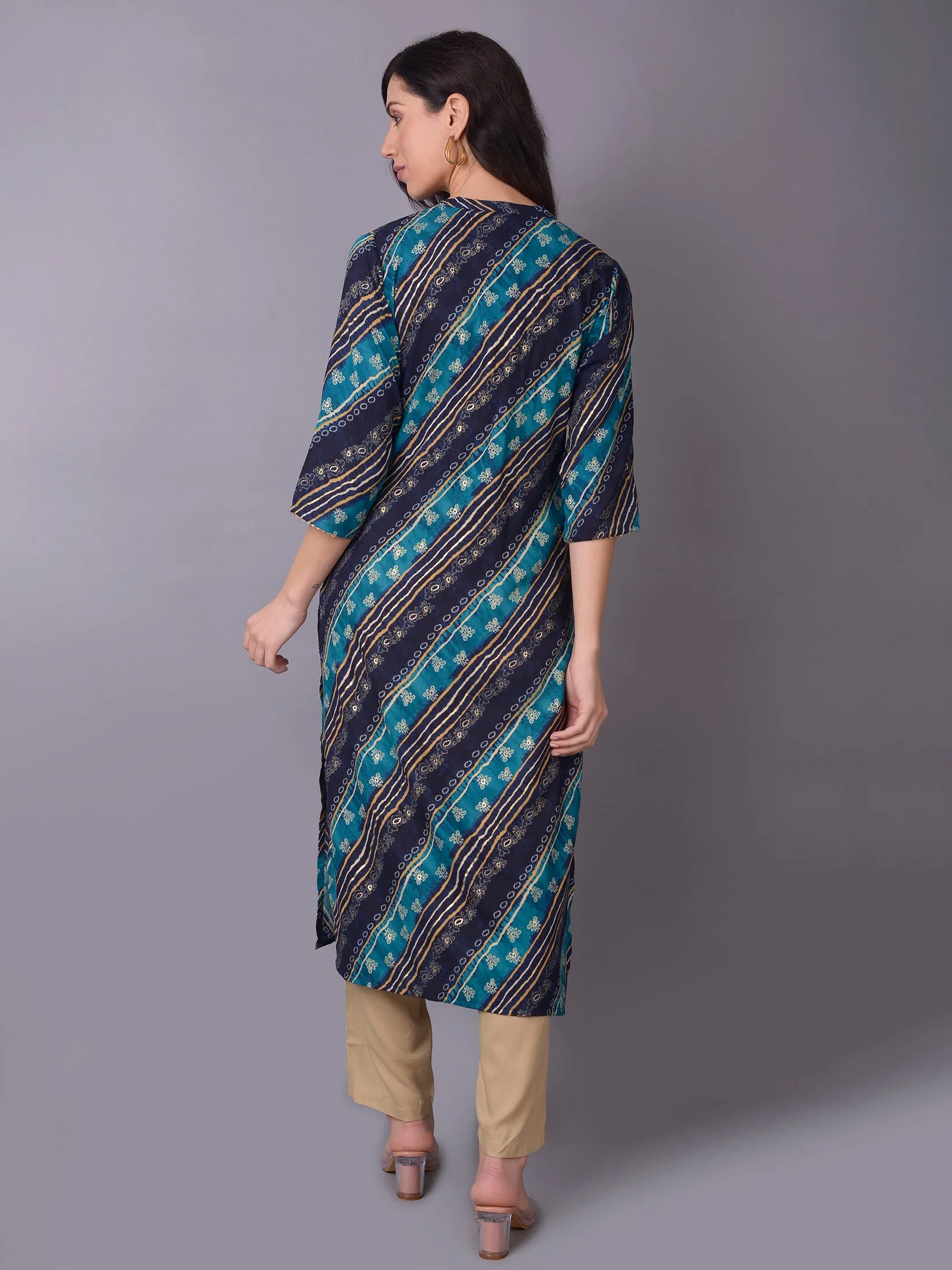 Women Teal Ornamental Printed Kurta