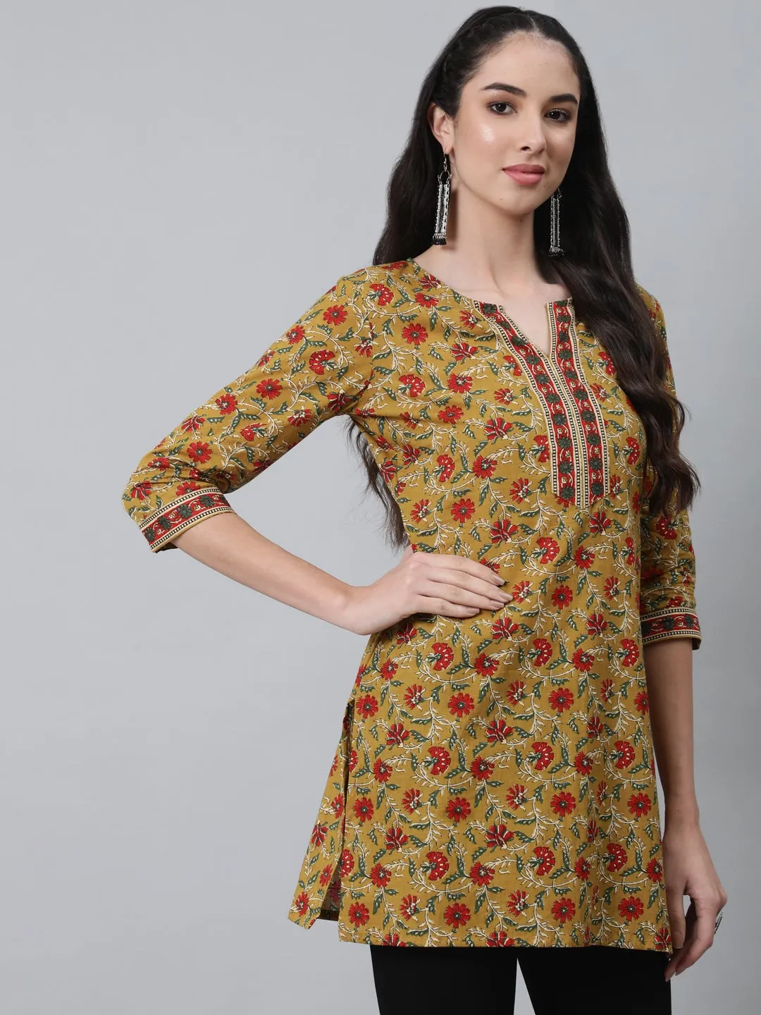 Women Yellow & Red Printed Tunic