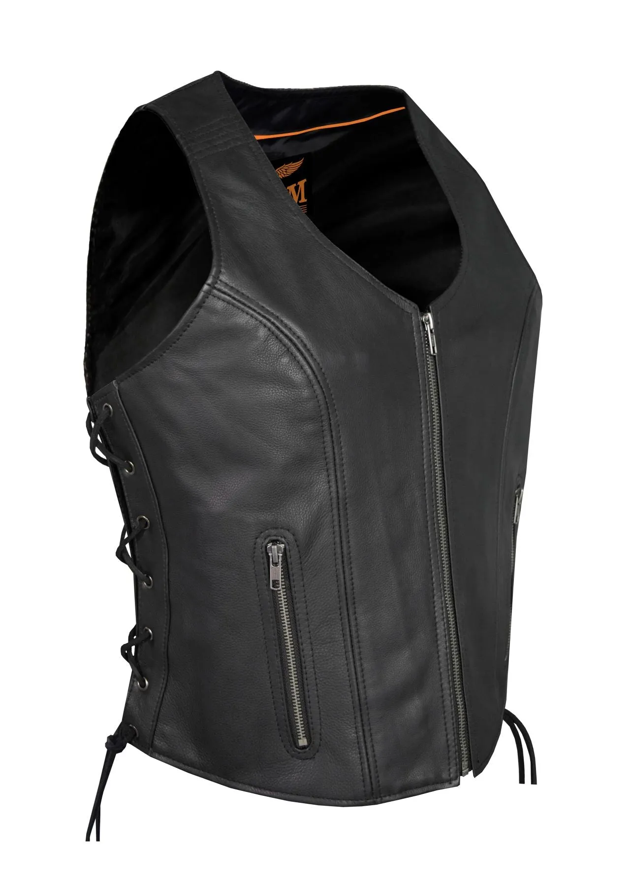 Women Zipper Front Vest Side Laces, Conceal Carry Pockets, Premium Cowhide Leather