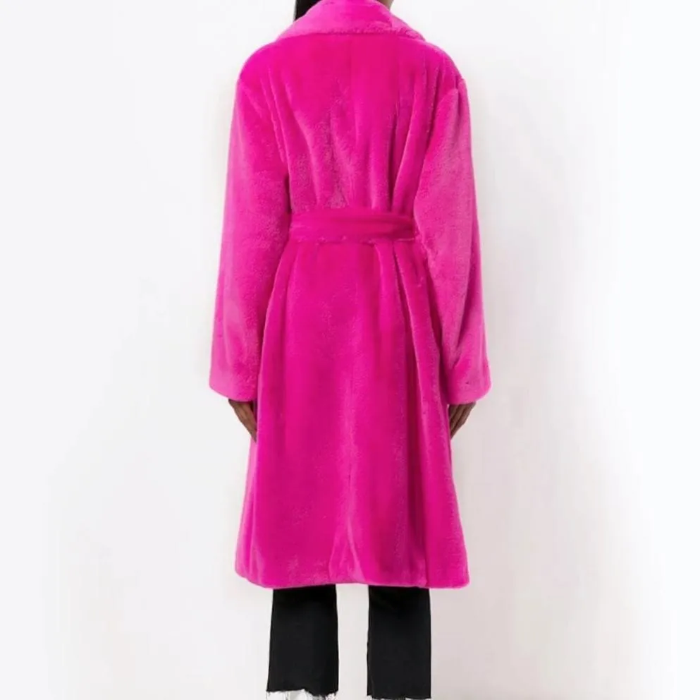 Womens Faux Fur Belted Trench Coat