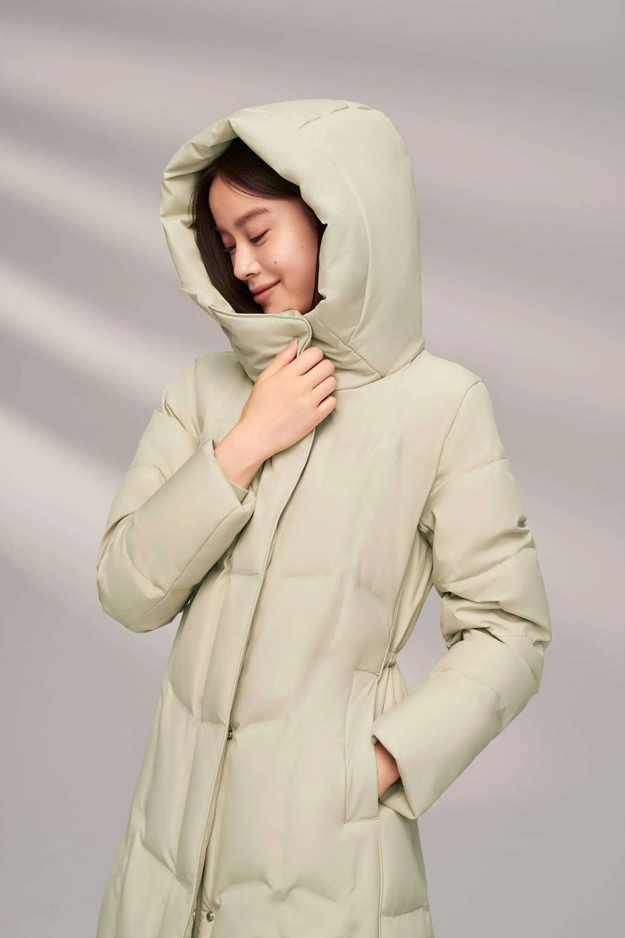 Women’s Long Goose Down Coat With Elasticated Waist