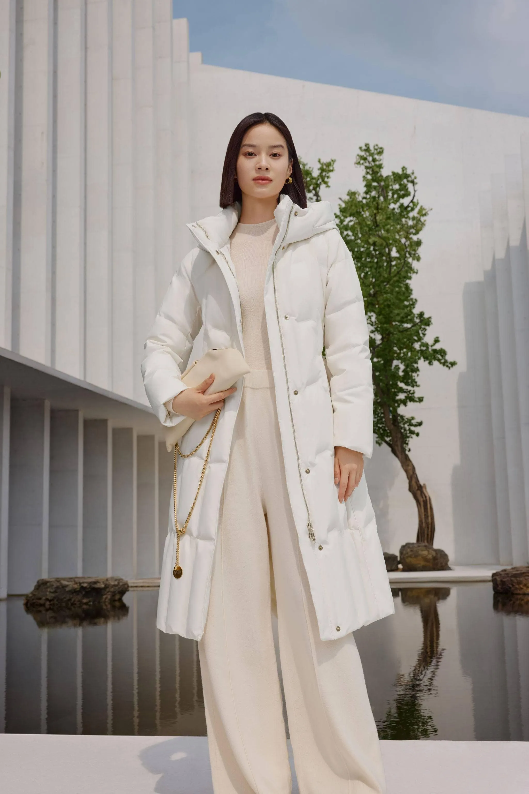 Women’s Long Goose Down Coat With Elasticated Waist