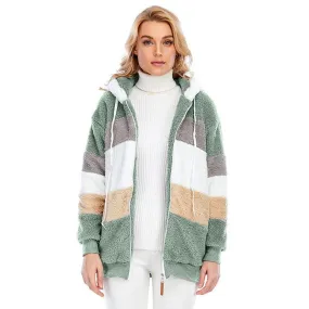 Women's New Autumn And Winter Loose Plush Multicolor Hooded Jacket