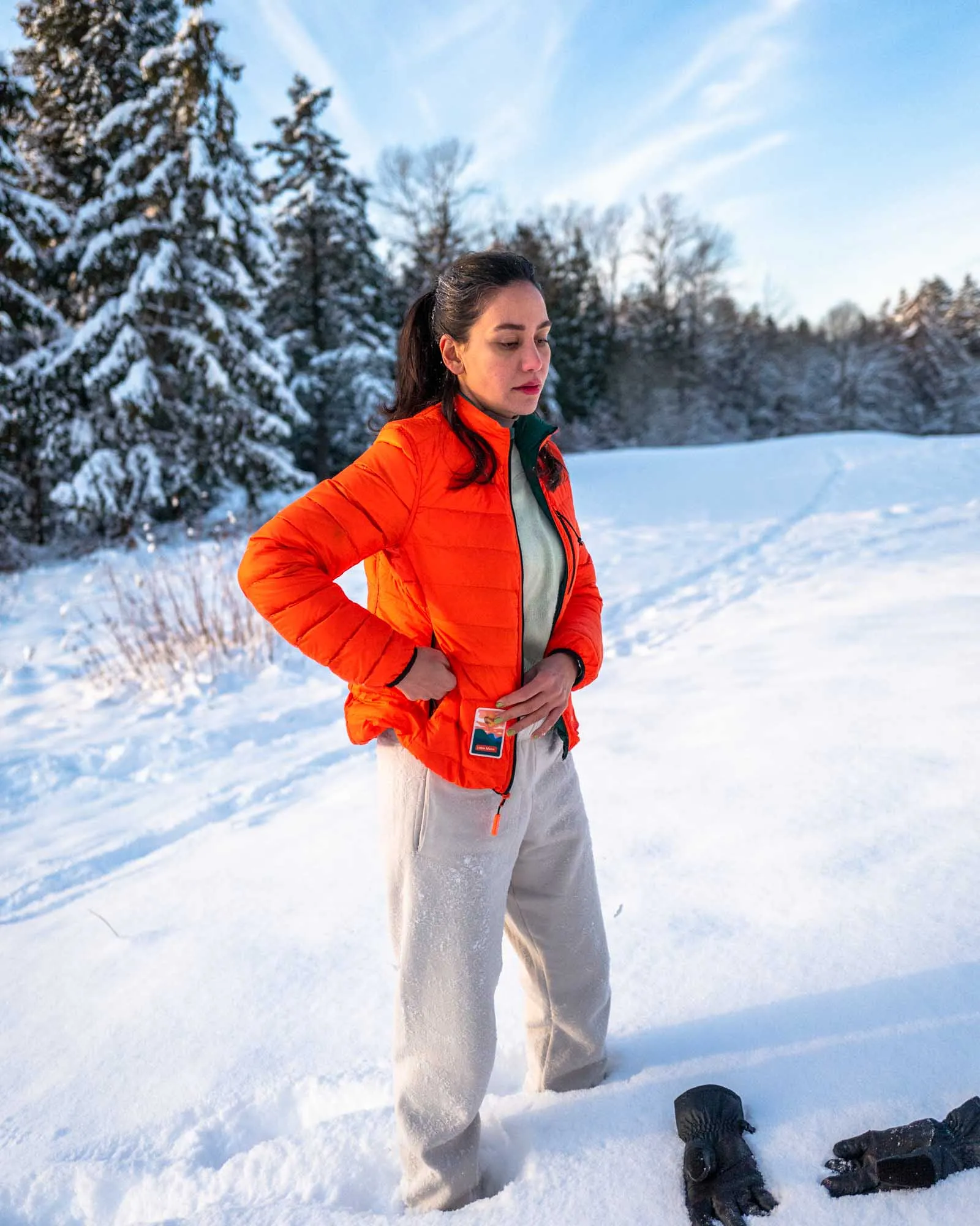 Women's Reversible Lightweight Puffer Jacket, Green & Orange