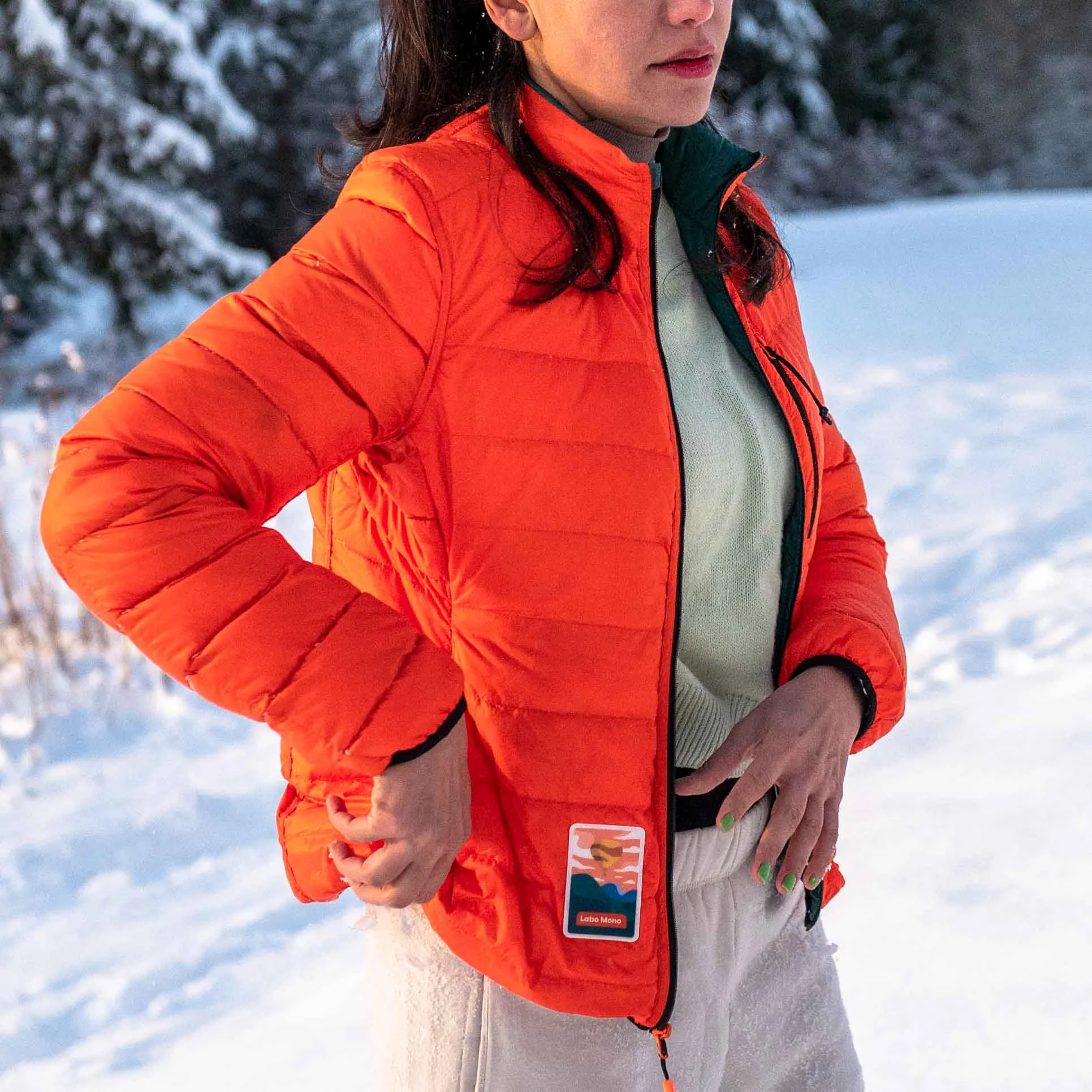 Women's Reversible Lightweight Puffer Jacket, Green & Orange