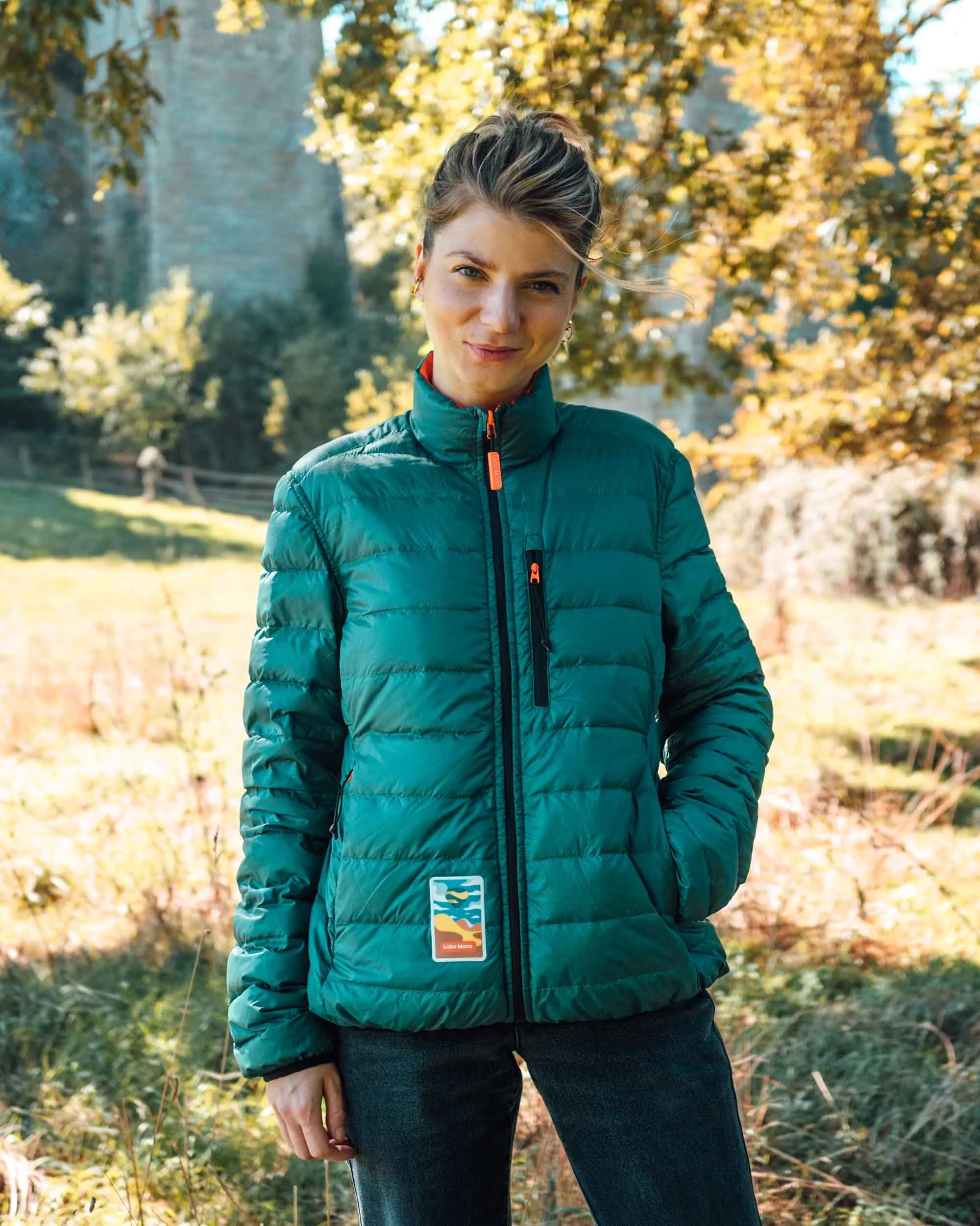 Women's Reversible Lightweight Puffer Jacket, Green & Orange