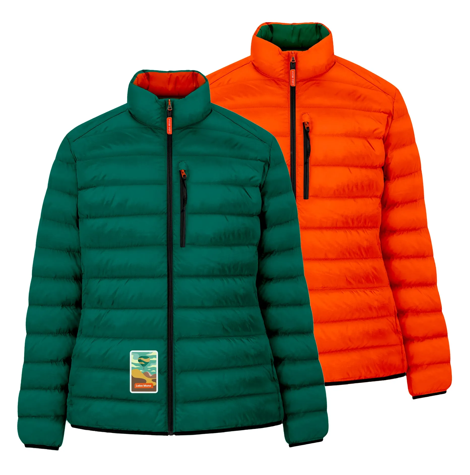 Women's Reversible Lightweight Puffer Jacket, Green & Orange