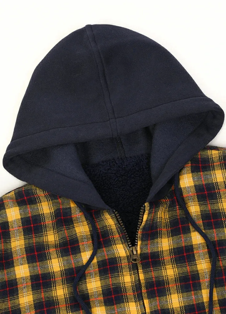 Women's Sherpa-Lined Full Zip Up Flannel Jacket with Fleece Hood