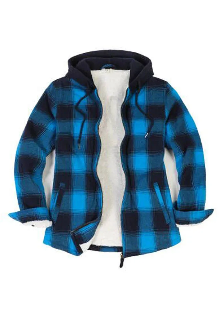 Women's Sherpa-Lined Full Zip Up Flannel Jacket with Fleece Hood