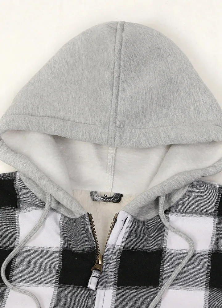 Women's Sherpa-Lined Full Zip Up Flannel Jacket with Fleece Hood