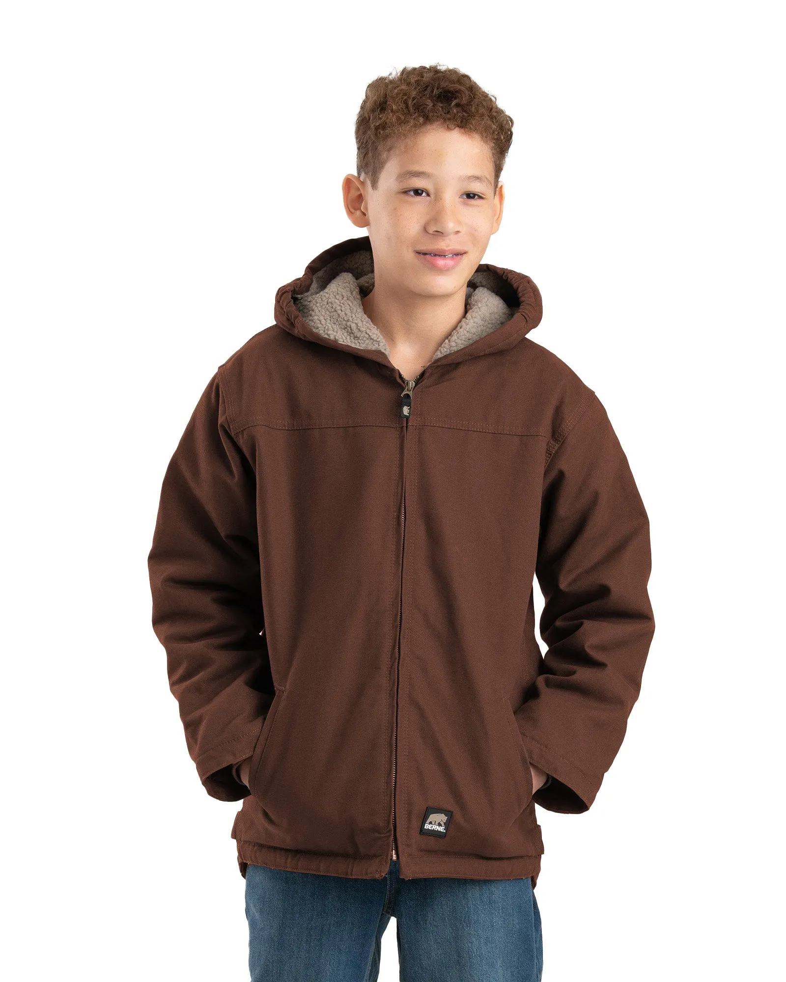 Youth Sherpa-Lined Softstone Duck Hooded Jacket